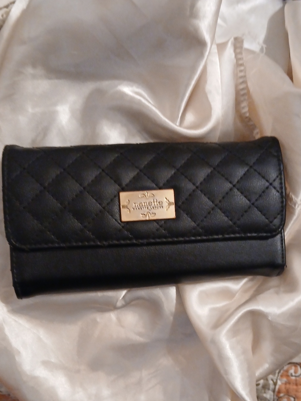 Nanette Lepore Black Quilted Wallet with Gold Plaque